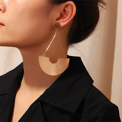 18K Gold-Plated Fan Drop Earrings, gold drop earrings for women, vintage-inspired design, lifestyle look