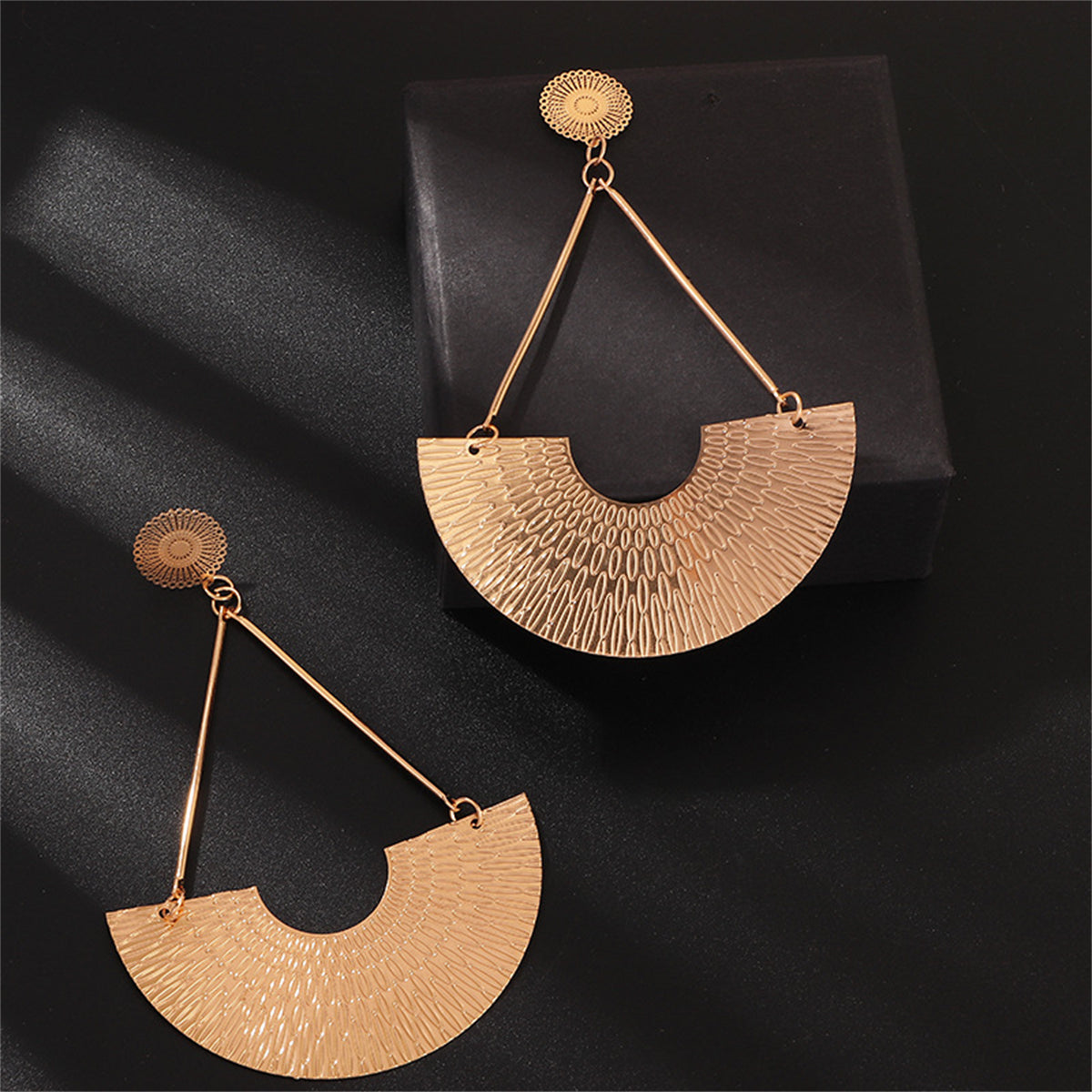 18K Gold-Plated Fan Drop Earrings, gold drop earrings for women, vintage-inspired design, front view