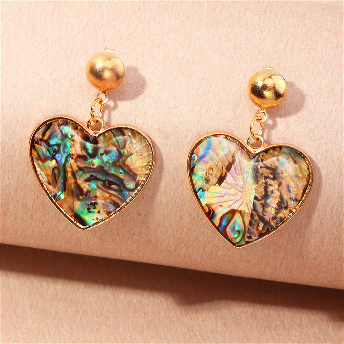 Abalone Shell and 18K Gold-Plated Heart Drop Earrings, gold drop earrings for women, vintage-inspired design, lifestyle look