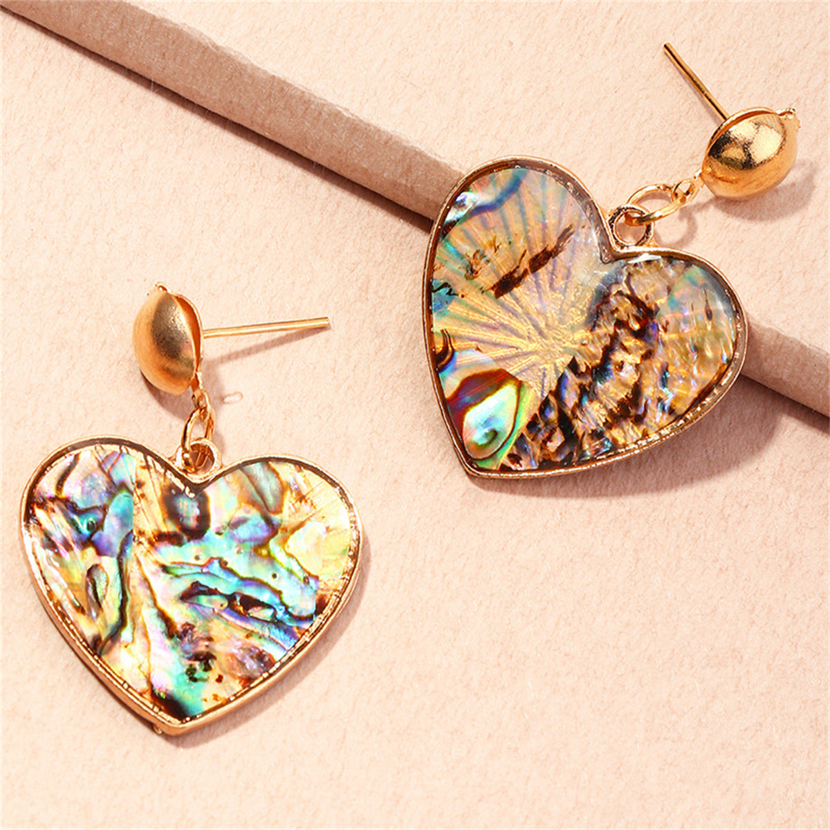 Abalone Shell and 18K Gold-Plated Heart Drop Earrings, gold drop earrings for women, vintage-inspired design, styled look