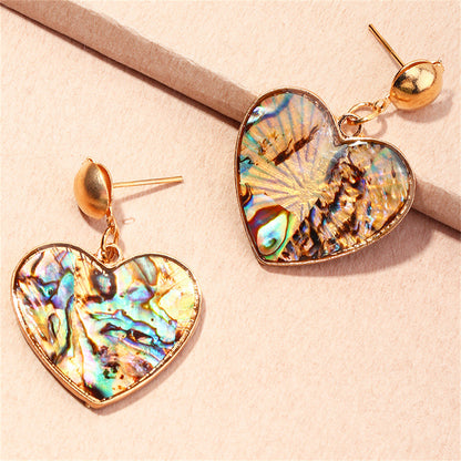 Abalone Shell and 18K Gold-Plated Heart Drop Earrings, gold drop earrings for women, vintage-inspired design, styled look