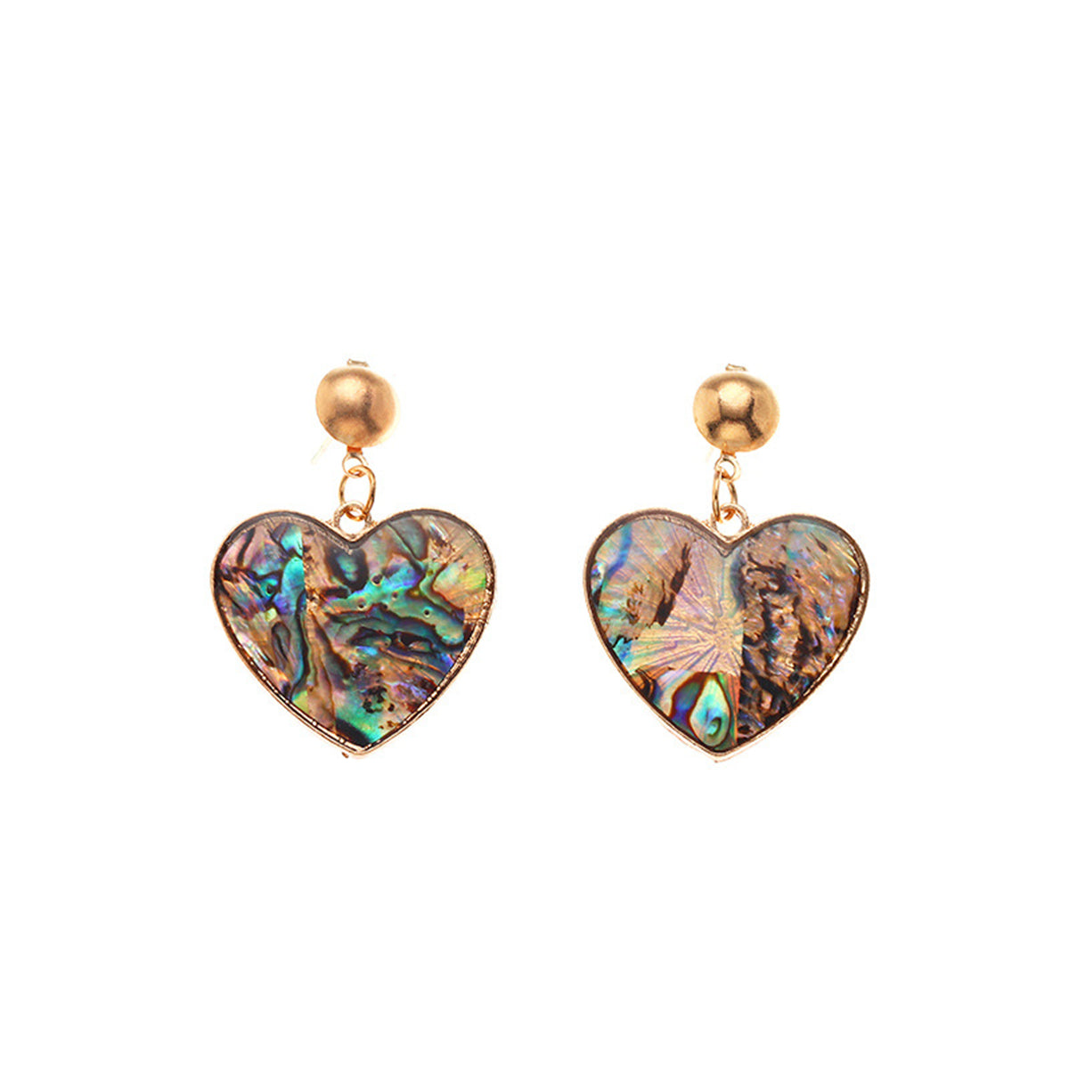 Abalone Shell and 18K Gold-Plated Heart Drop Earrings, gold drop earrings for women, vintage-inspired design, side view