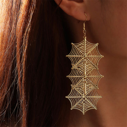 18K Gold-Plated Linked Cobweb Drop Earrings, gold drop earrings for women, everyday style, front view