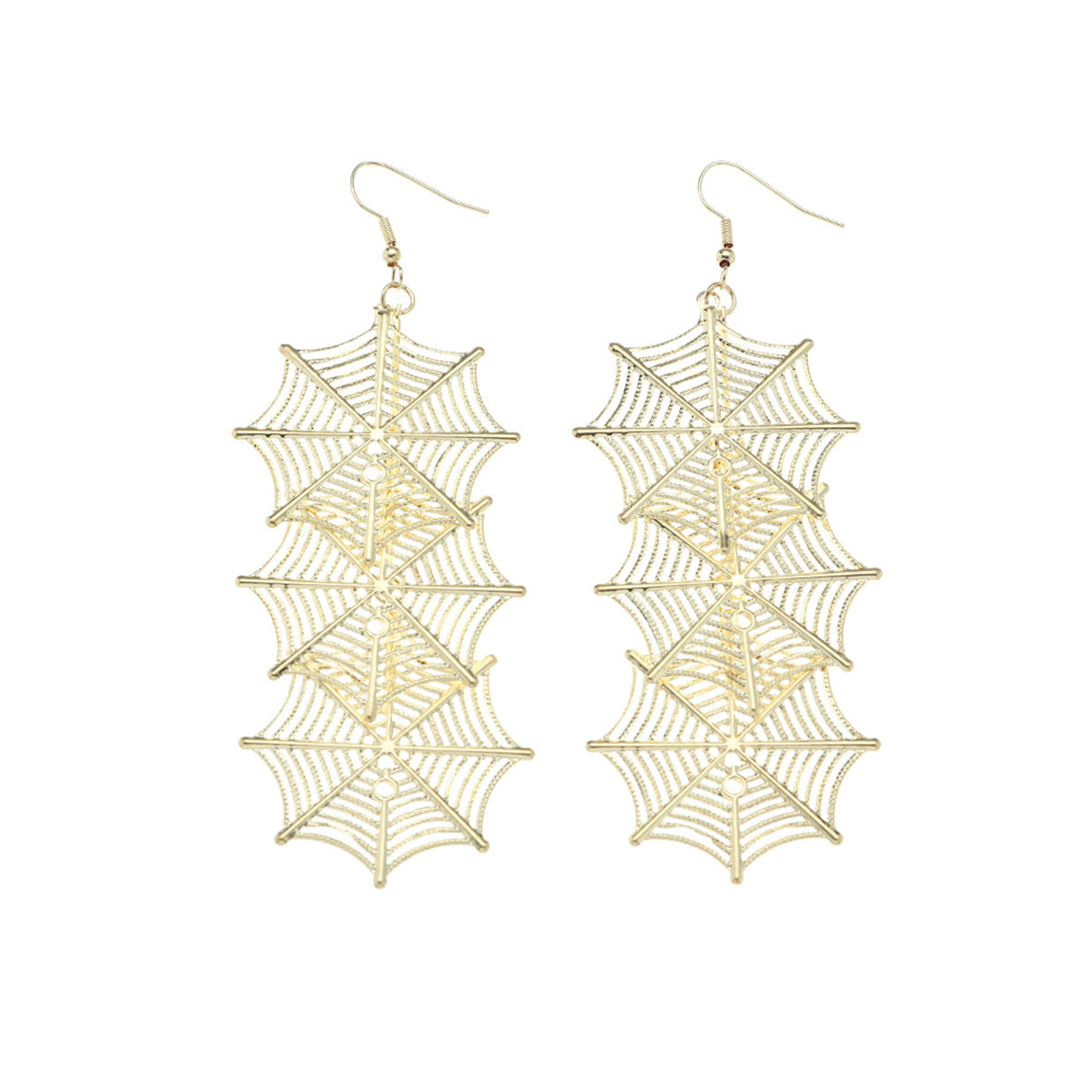 18K Gold-Plated Linked Cobweb Drop Earrings, gold drop earrings for women, everyday style, side view