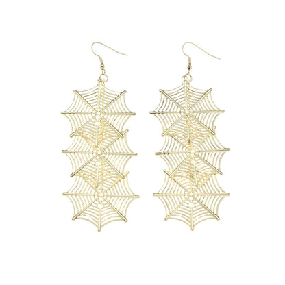 18K Gold-Plated Linked Cobweb Drop Earrings, gold drop earrings for women, everyday style, side view