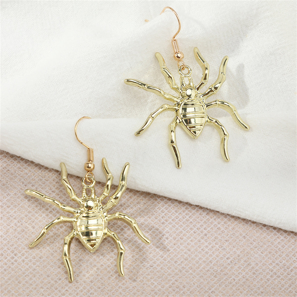 18K Gold-Plated Spider Drop Earrings, gold drop earrings for women, dainty minimalist design, front view