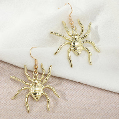 18K Gold-Plated Spider Drop Earrings, gold drop earrings for women, dainty minimalist design, front view