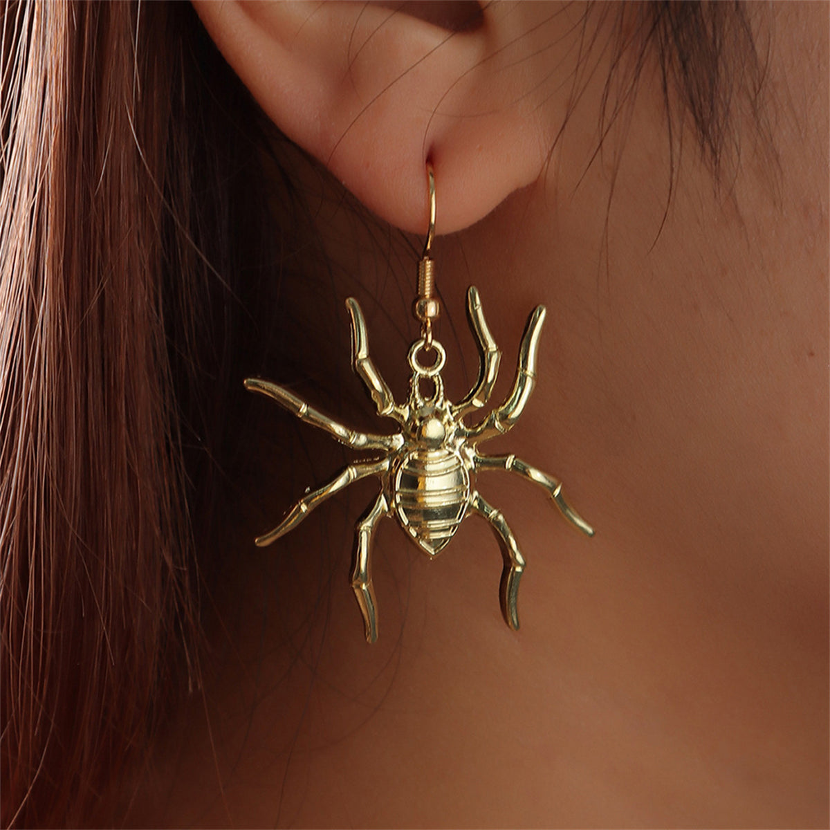 18K Gold-Plated Spider Drop Earrings, gold drop earrings for women, dainty minimalist design, lifestyle look