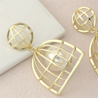 Pearl and 18K Gold-Plated Birdcage Drop Earrings, gold drop earrings for women, elegant gift for her, styled look