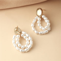 Pearl & Moonstone 18K Gold-Plated Oval Double-Circle Drop Earrings