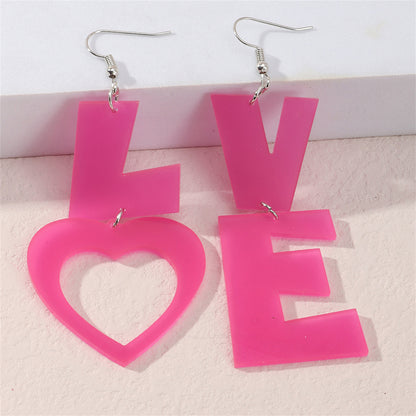 Pink Acrylic and Silver-Plated 'LOVE' Mismatched Drop Earrings, silver drop earrings for women, lifestyle look