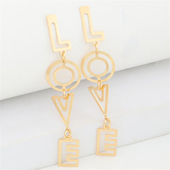 Stunning 18K gold-plated drop earrings with an openwork 'Love' design, ideal for adding a touch of romance to any outfit.