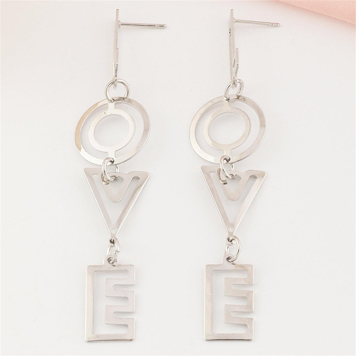 Silver-Plated 'Love' Openwork Drop Earrings