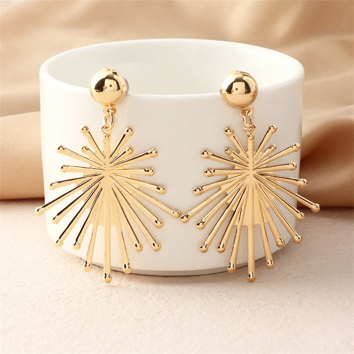 18K Gold-Plated Sun Drop Earrings, gold drop earrings for women, elegant gift for her, side view