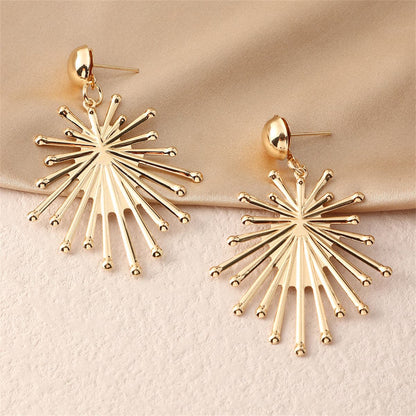 18K Gold-Plated Sun Drop Earrings, gold drop earrings for women, elegant gift for her, front view
