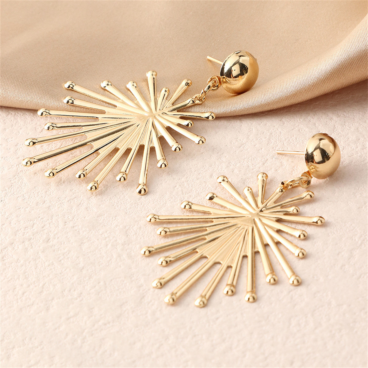 18K Gold-Plated Sun Drop Earrings, gold drop earrings for women, elegant gift for her, detail close-up