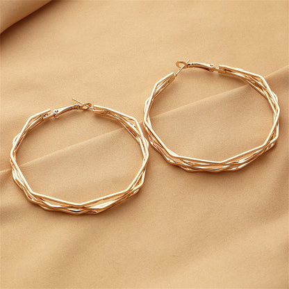 18K Gold-Plated Polygon Layered Hoop Earrings, vintage-inspired design, detail close-up