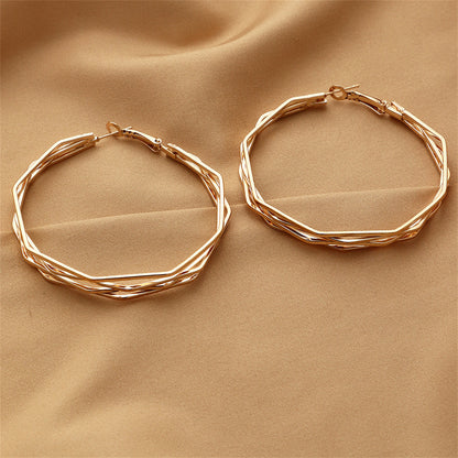 18K Gold-Plated Polygon Layered Hoop Earrings, vintage-inspired design, side view