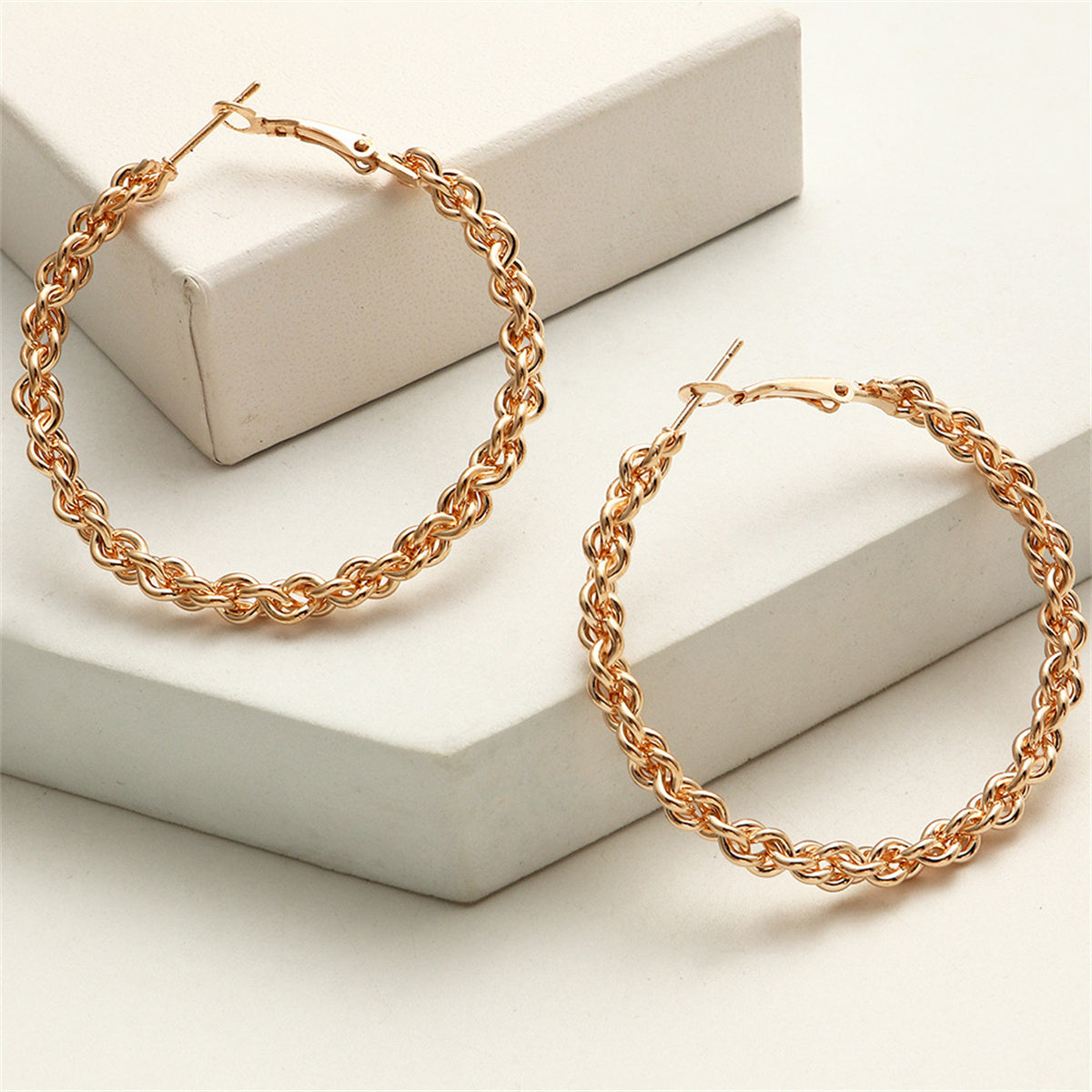 18K Gold-Plated Twine Hoop Earrings, vintage-inspired design, side view