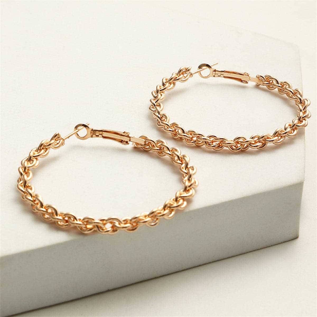 18K Gold-Plated Twine Hoop Earrings, vintage-inspired design, front view