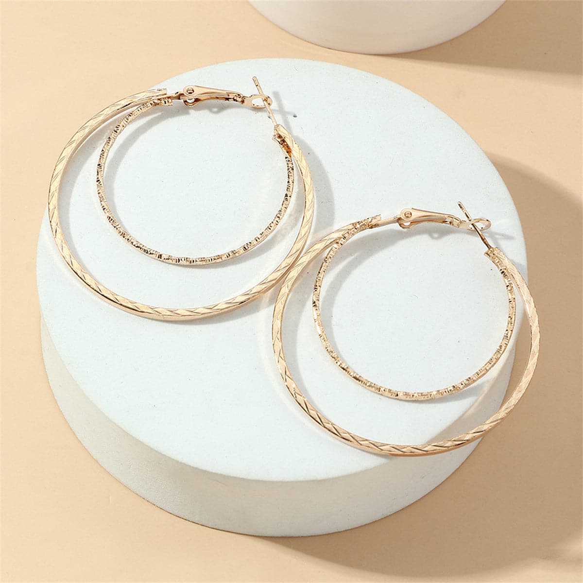 18K Gold-Plated Layered Hoop Earrings, everyday style, front view