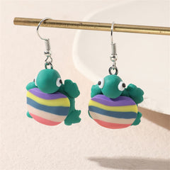 Teal & Pastel Polymer Clay Stripe Turtle Drop Earrings