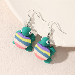 Teal & Pastel Polymer Clay Stripe Turtle Drop Earrings