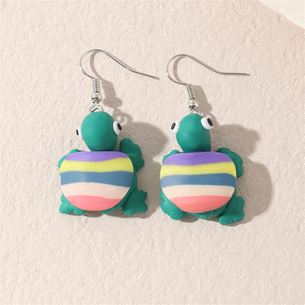 Teal & Pastel Polymer Clay Stripe Turtle Drop Earrings