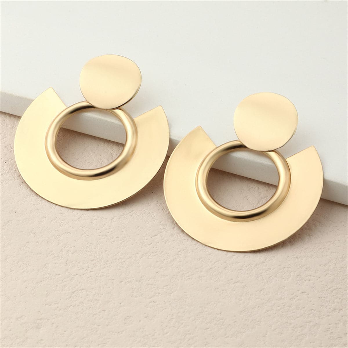 18K Gold-Plated Openwork Circles Drop Earrings, gold drop earrings for women, vintage-inspired design, front view
