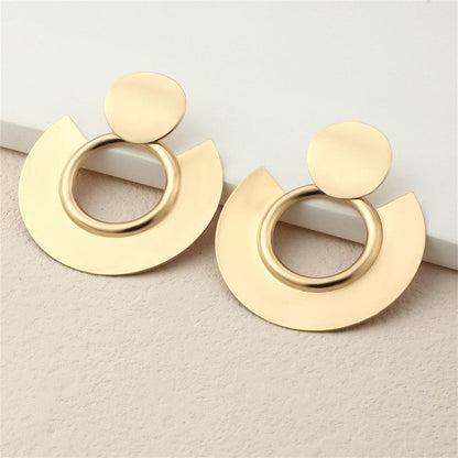 18K Gold-Plated Openwork Circles Drop Earrings, gold drop earrings for women, vintage-inspired design, front view