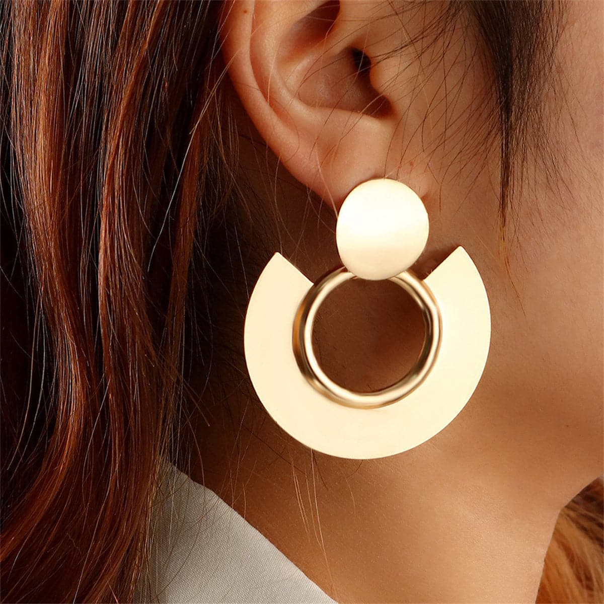 18K Gold-Plated Openwork Circles Drop Earrings, gold drop earrings for women, vintage-inspired design, side view