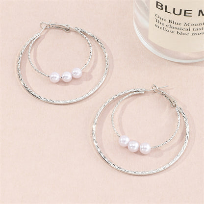 Pearl and Silver-Plated Double Hoop Earrings, botanical inspired, side view