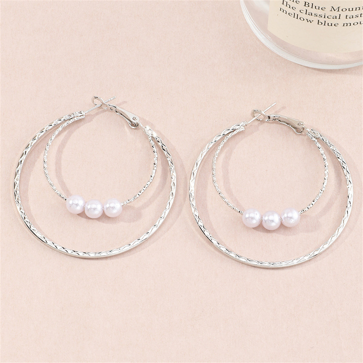 Pearl and Silver-Plated Double Hoop Earrings, botanical inspired, lifestyle look