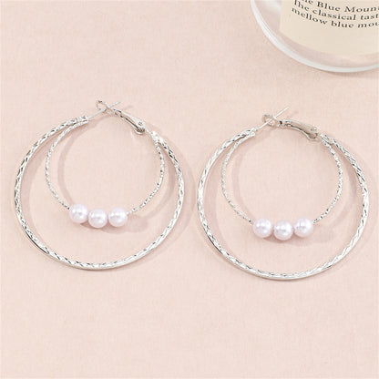 Pearl and Silver-Plated Double Hoop Earrings, botanical inspired, lifestyle look