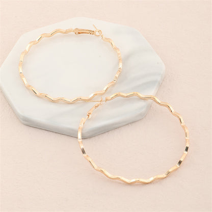 18K Gold-Plated Wavy Hoop Earrings, dainty minimalist design, front view