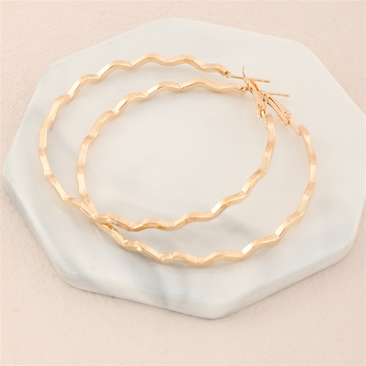 18K Gold-Plated Wavy Hoop Earrings, dainty minimalist design, side view