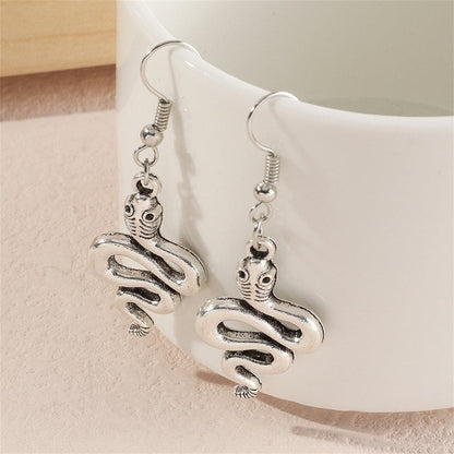 Silver-Plated Rattlesnake Drop Earrings, silver drop earrings for women, vintage-inspired design, side view