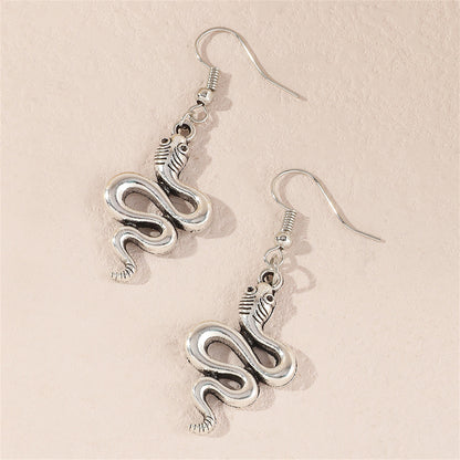 Silver-Plated Rattlesnake Drop Earrings, silver drop earrings for women, vintage-inspired design, lifestyle look