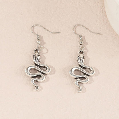 Silver-Plated Rattlesnake Drop Earrings, silver drop earrings for women, vintage-inspired design, front view