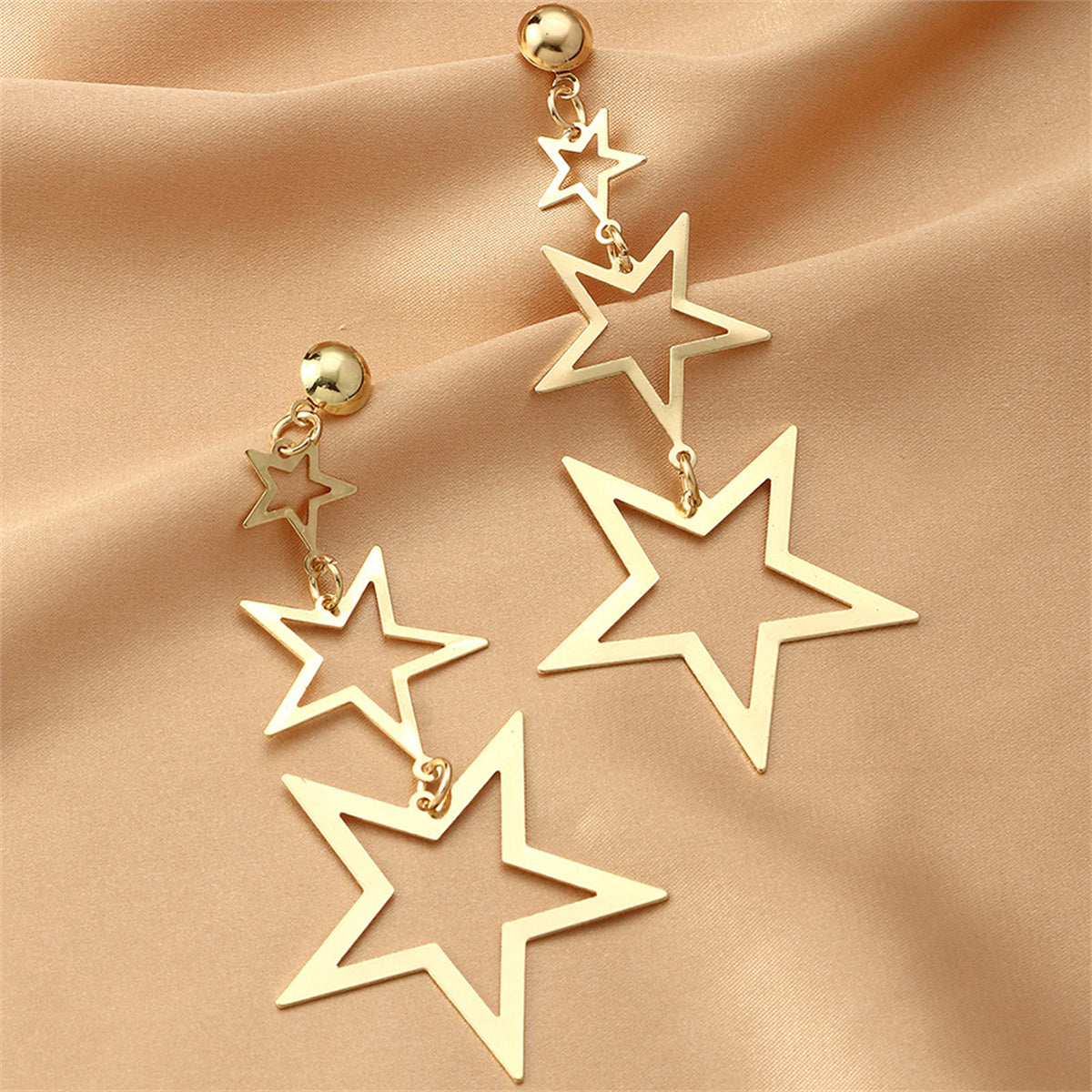 18K Gold-Plated Tri-Star Drop Earrings, gold drop earrings for women, everyday style, front view