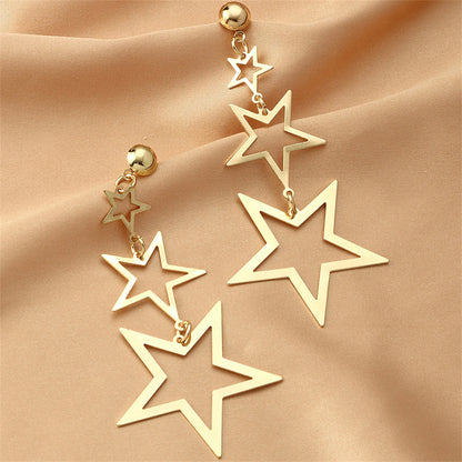 18K Gold-Plated Tri-Star Drop Earrings, gold drop earrings for women, everyday style, front view