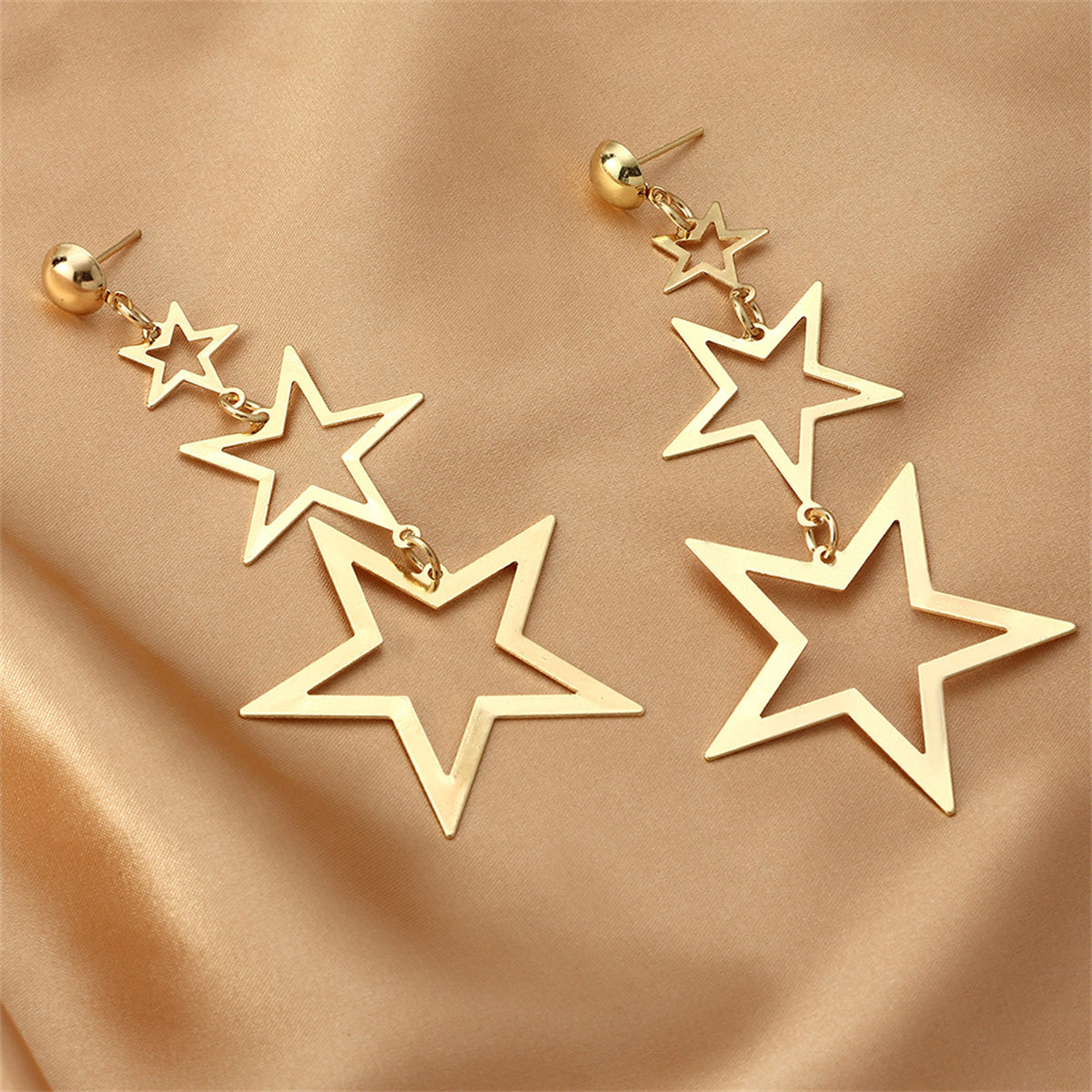 18K Gold-Plated Tri-Star Drop Earrings, gold drop earrings for women, everyday style, lifestyle look