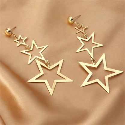 18K Gold-Plated Tri-Star Drop Earrings, gold drop earrings for women, everyday style, lifestyle look
