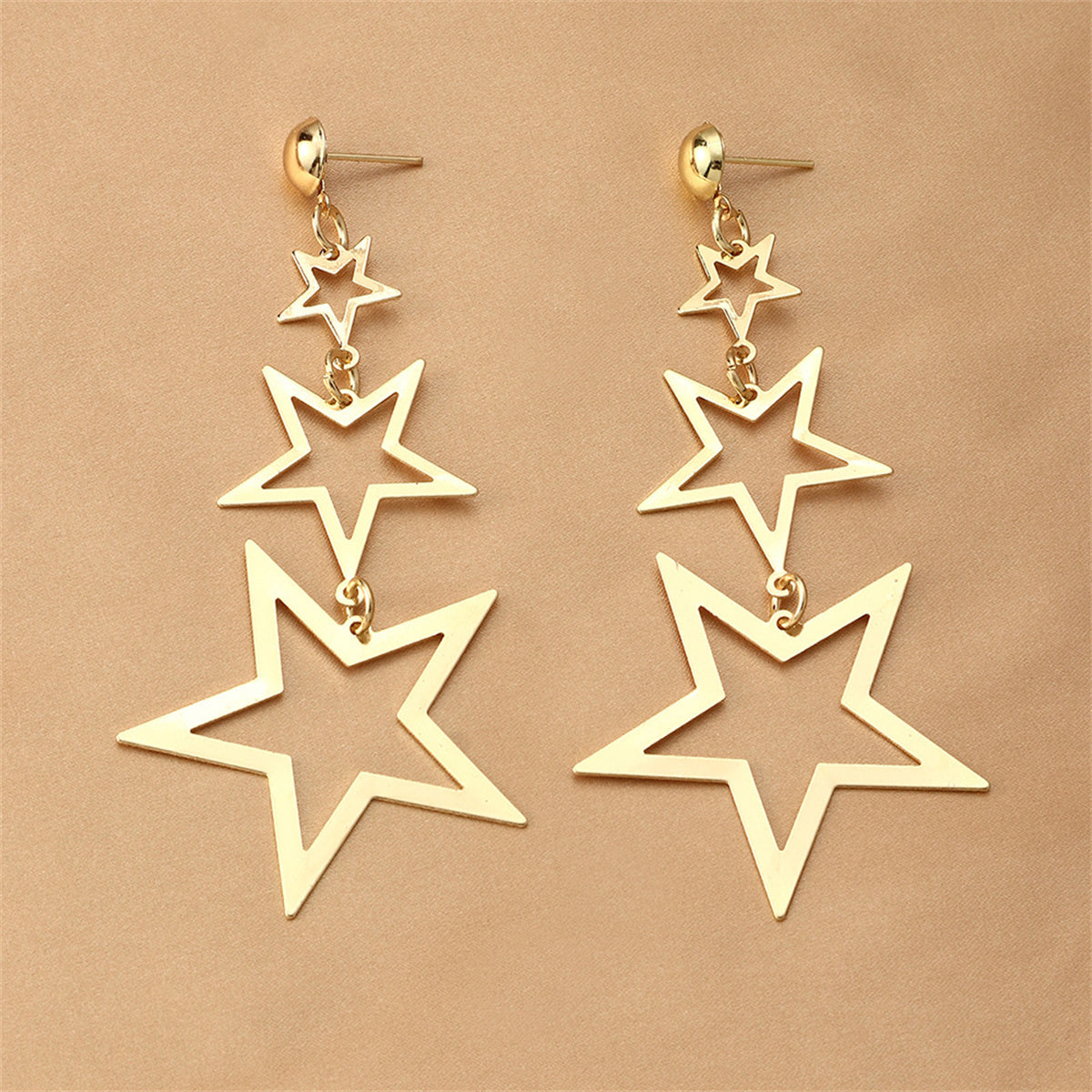 18K Gold-Plated Tri-Star Drop Earrings, gold drop earrings for women, everyday style, side view