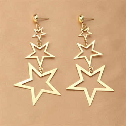 18K Gold-Plated Tri-Star Drop Earrings, gold drop earrings for women, everyday style, side view