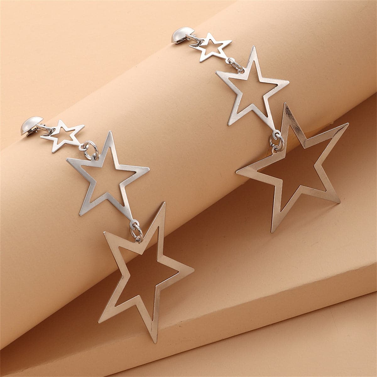 Silver-Plated Tri-Star Drop Earrings, silver drop earrings for women, botanical inspired, side view