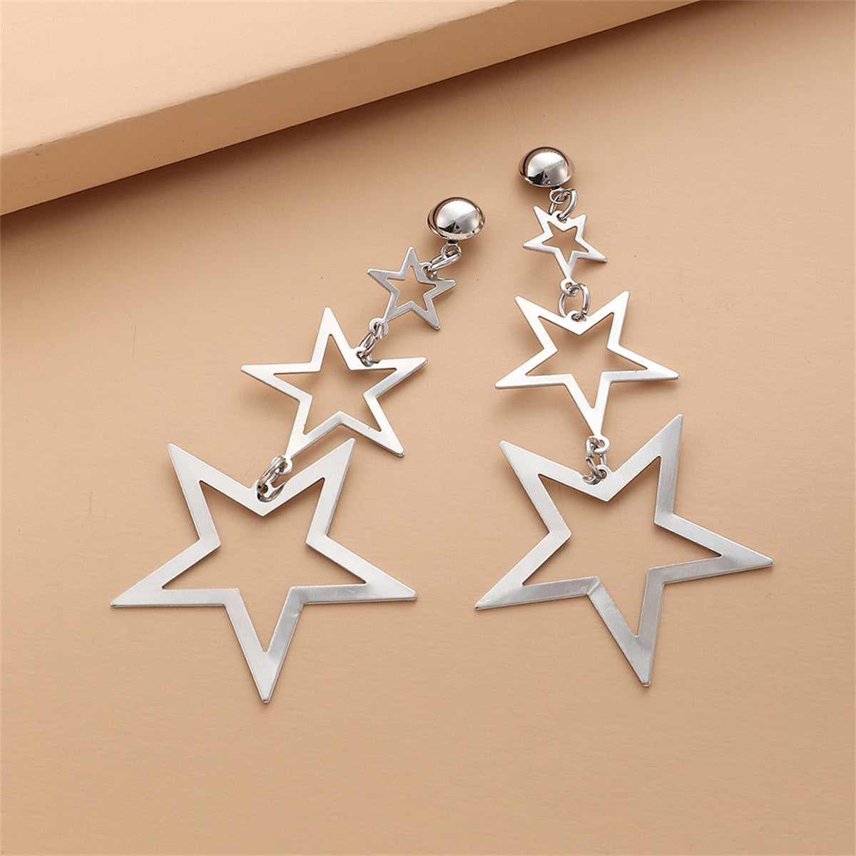 Silver-Plated Tri-Star Drop Earrings, silver drop earrings for women, botanical inspired, lifestyle look
