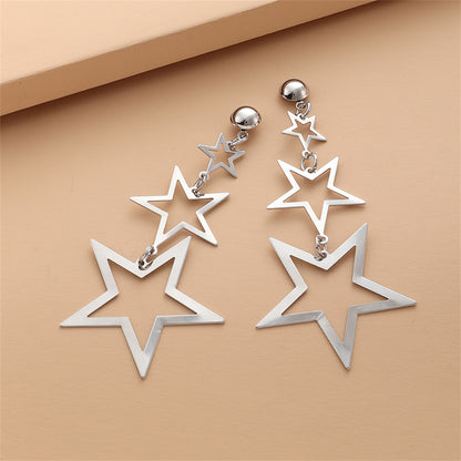 Silver-Plated Tri-Star Drop Earrings, silver drop earrings for women, botanical inspired, lifestyle look