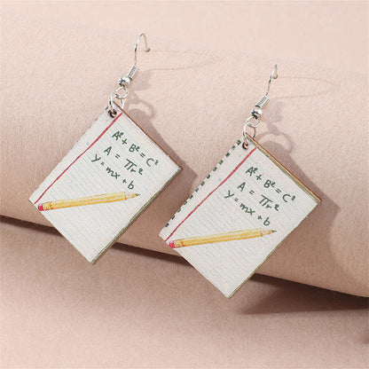 White Wood and Silver-Plated Book Drop Earrings, silver drop earrings for women, dainty minimalist design, side view