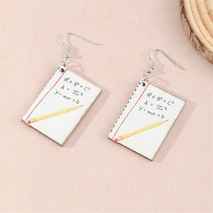 White Wood and Silver-Plated Book Drop Earrings, silver drop earrings for women, dainty minimalist design, detail close-up